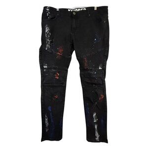 Kindred Jeans Mens 38x32 Black‎ Distressed Paint Splatter Moto Biker Streetwear